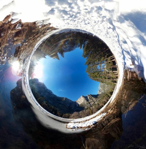 Snow Covered Yosemite Valley Tiny Planet Yosemite National Park California 1
