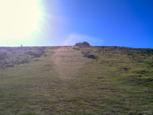 Looking up to Haytor Rock