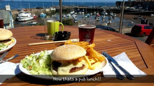 Burger and chips at the Harbour Inn