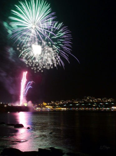 Corbyn Head Fireworks in the sky from Institute Beach