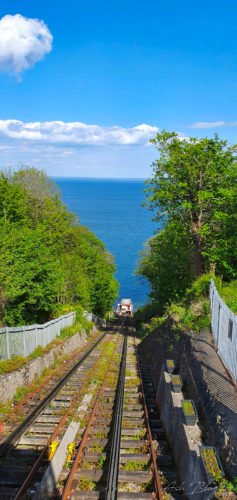 Railway car down a cliff to a beach