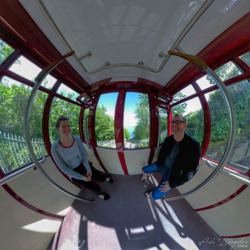 Railway car down a cliff to a beach