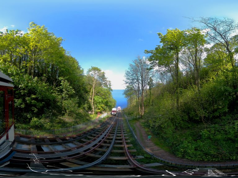 Babbacombe Cliff Railway 360 Panoramic Railway car down a cliff to a beach