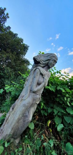 A mermaid carved out from a tree stump