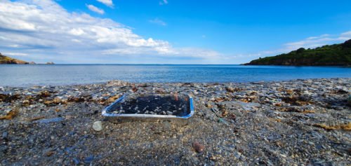 Barbecue on Brixham beach with blue sky