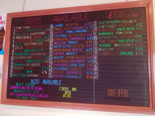 Beer menu 2019, South Devon Railway Staverton