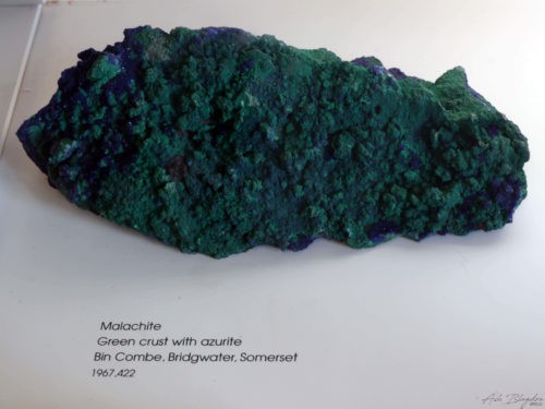 Malachite Green Crust with Azurite from Somerset at the Natural History Museum London 2013