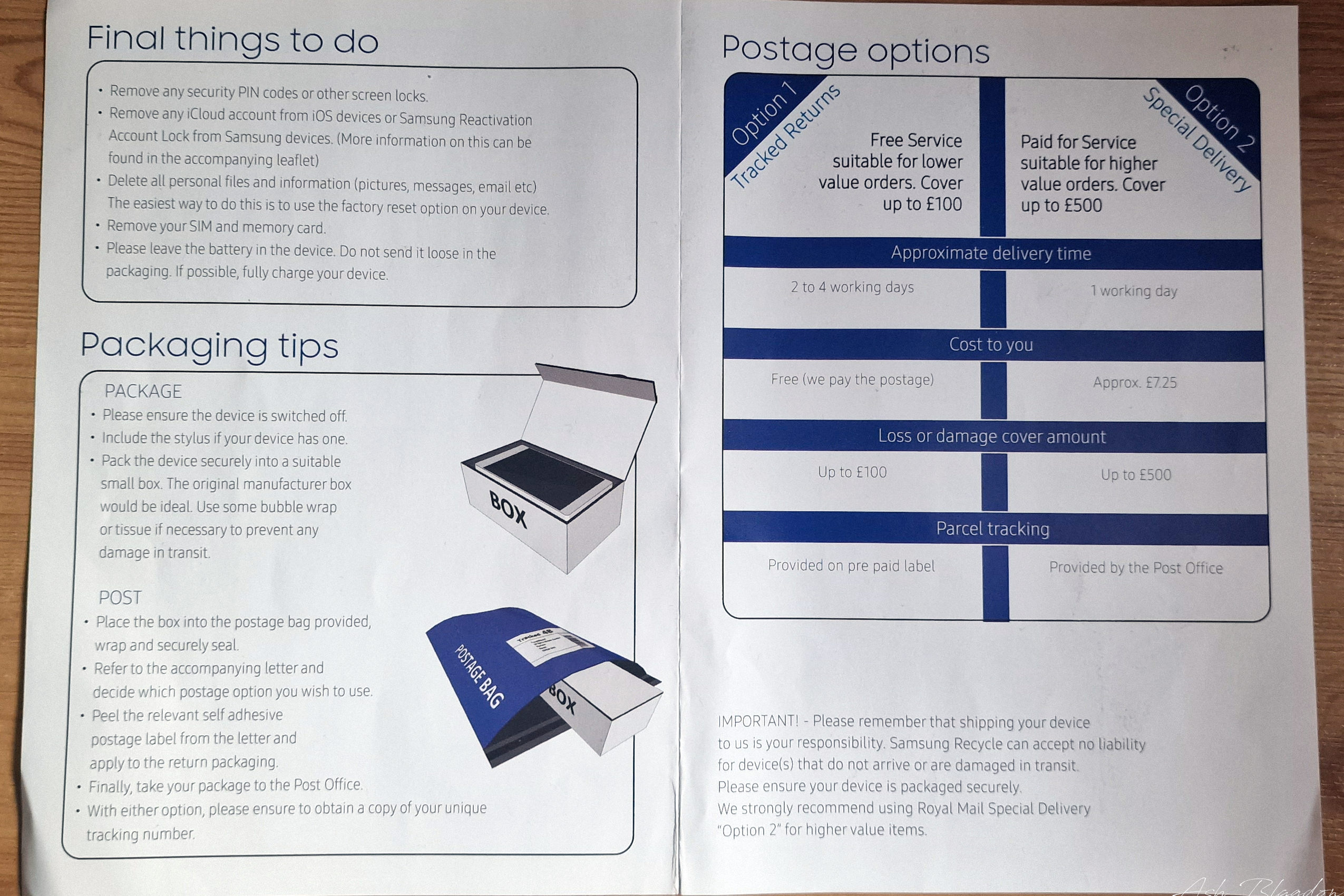 Samsung Upgrade Program 2022 Postage Options