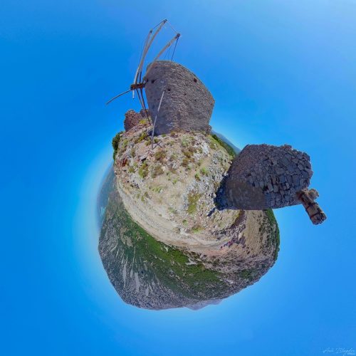 Windmills of Seli Ambelou 20220625 Crete Greece Tiny Planet 1