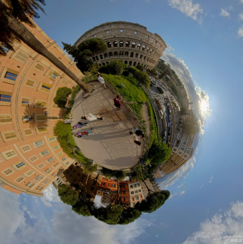 Giardinetto del Monte Oppio Tiny Planet 20250326, Colosseum, Rome, Italy (1)