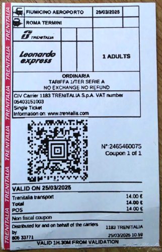 Leonardo Express Ticket, Rome